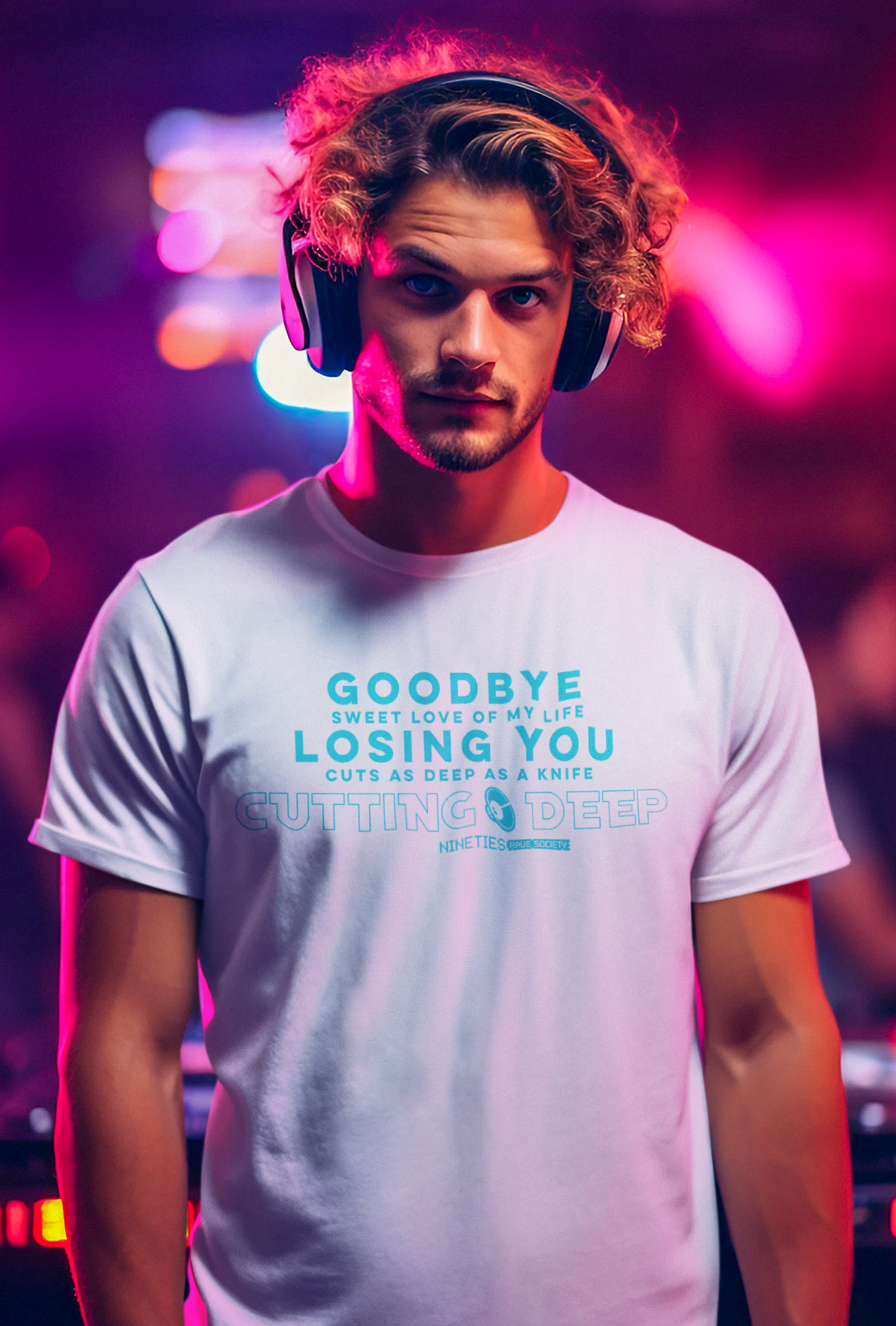 Nineties Rave Society - Cutting Deep: WHITE Short Sleeve Unisex T-Shirt (SHIPPING TO UK ADDRESS INCLUDED)
