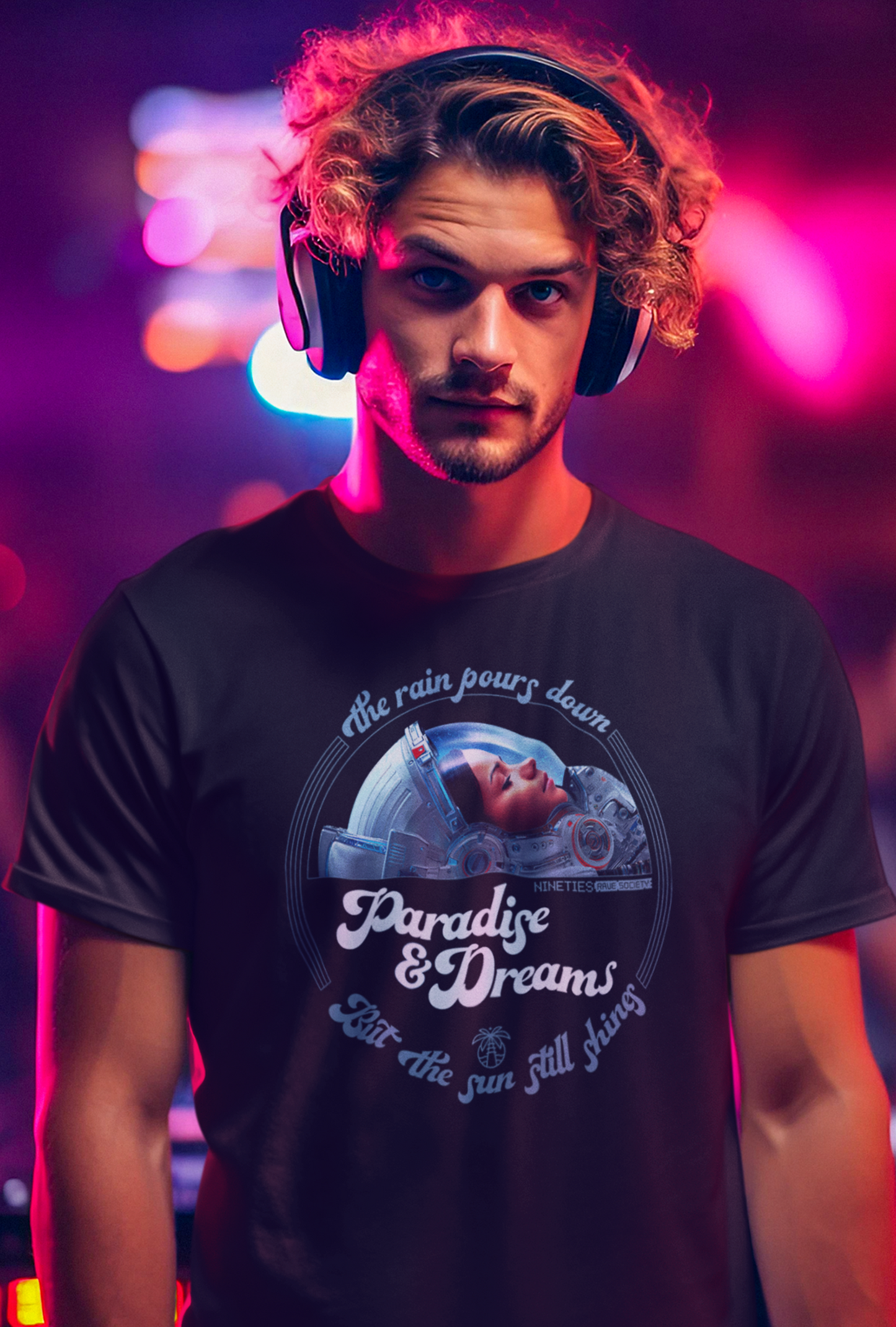 Nineties Rave Society - Paradise & Dreams : BLACK Short Sleeve Unisex T-Shirt (SHIPPING TO UK ADDRESS INCLUDED)