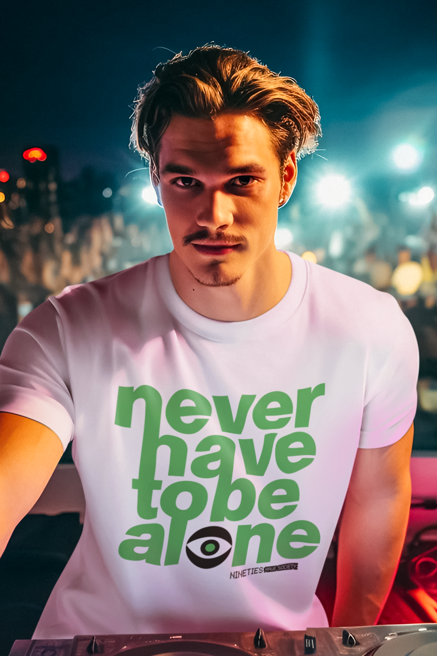 Nineties Rave Society - Pretty Green Eyes : WHITE Short Sleeve Unisex T-Shirt (SHIPPING TO UK ADDRESS INCLUDED)