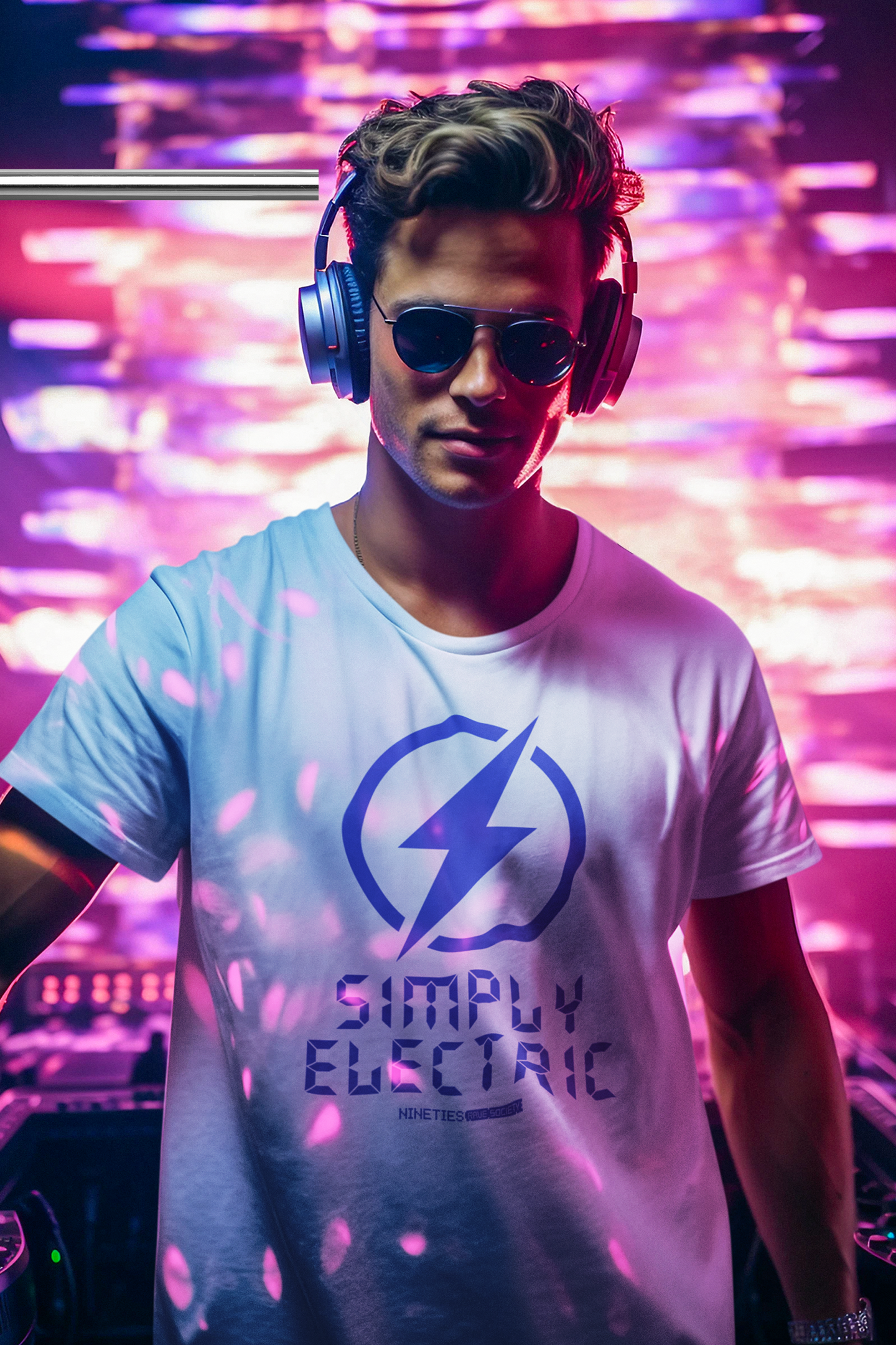 Nineties Rave Society - Simply Electric: WHITE Short Sleeve Unisex T-Shirt (SHIPPING TO UK ADDRESS INCLUDED)