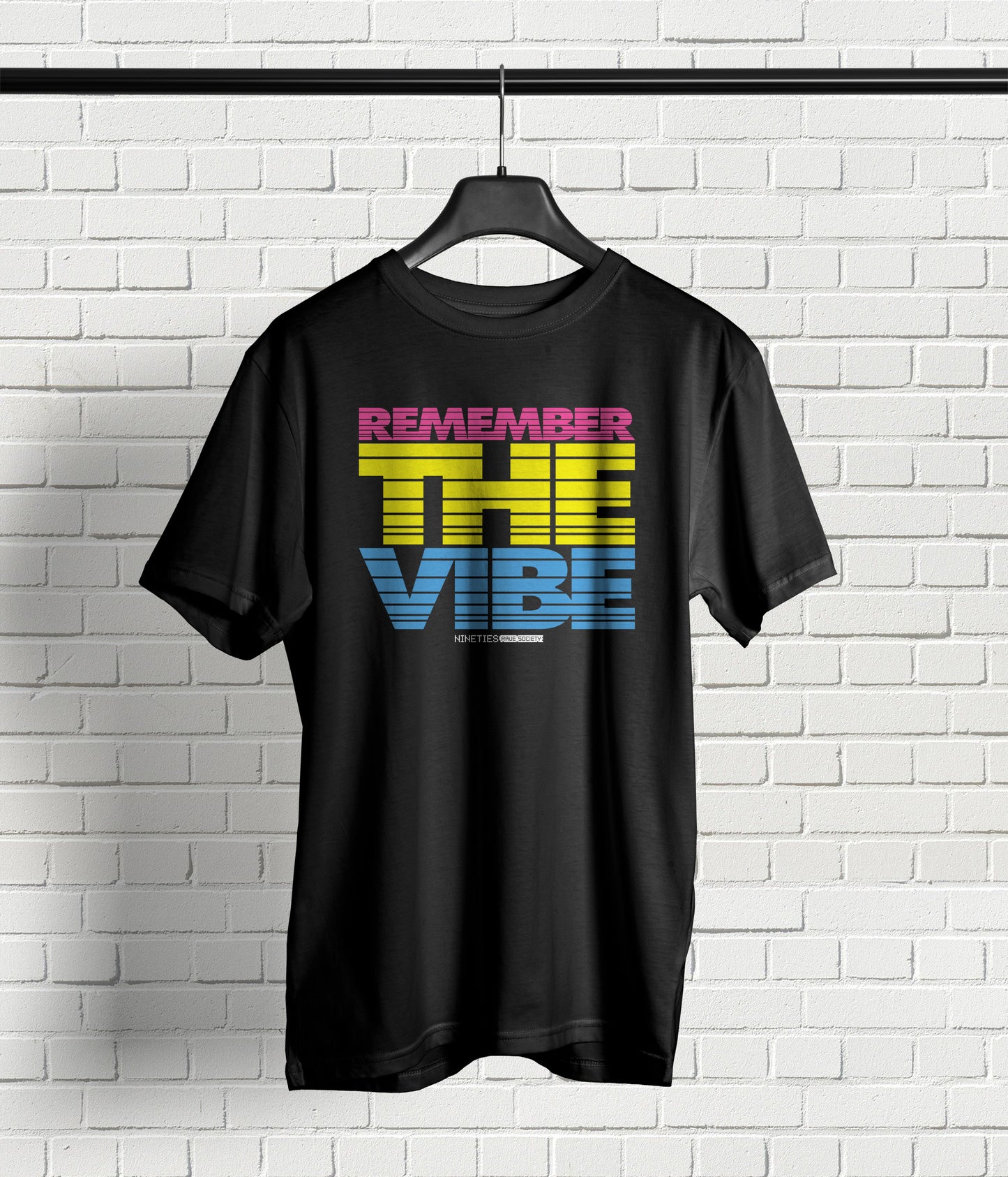 Nineties Rave Society - Remember The Vibe : BLACK Short Sleeve Unisex T-Shirt (SHIPPING TO UK ADDRESS INCLUDED)