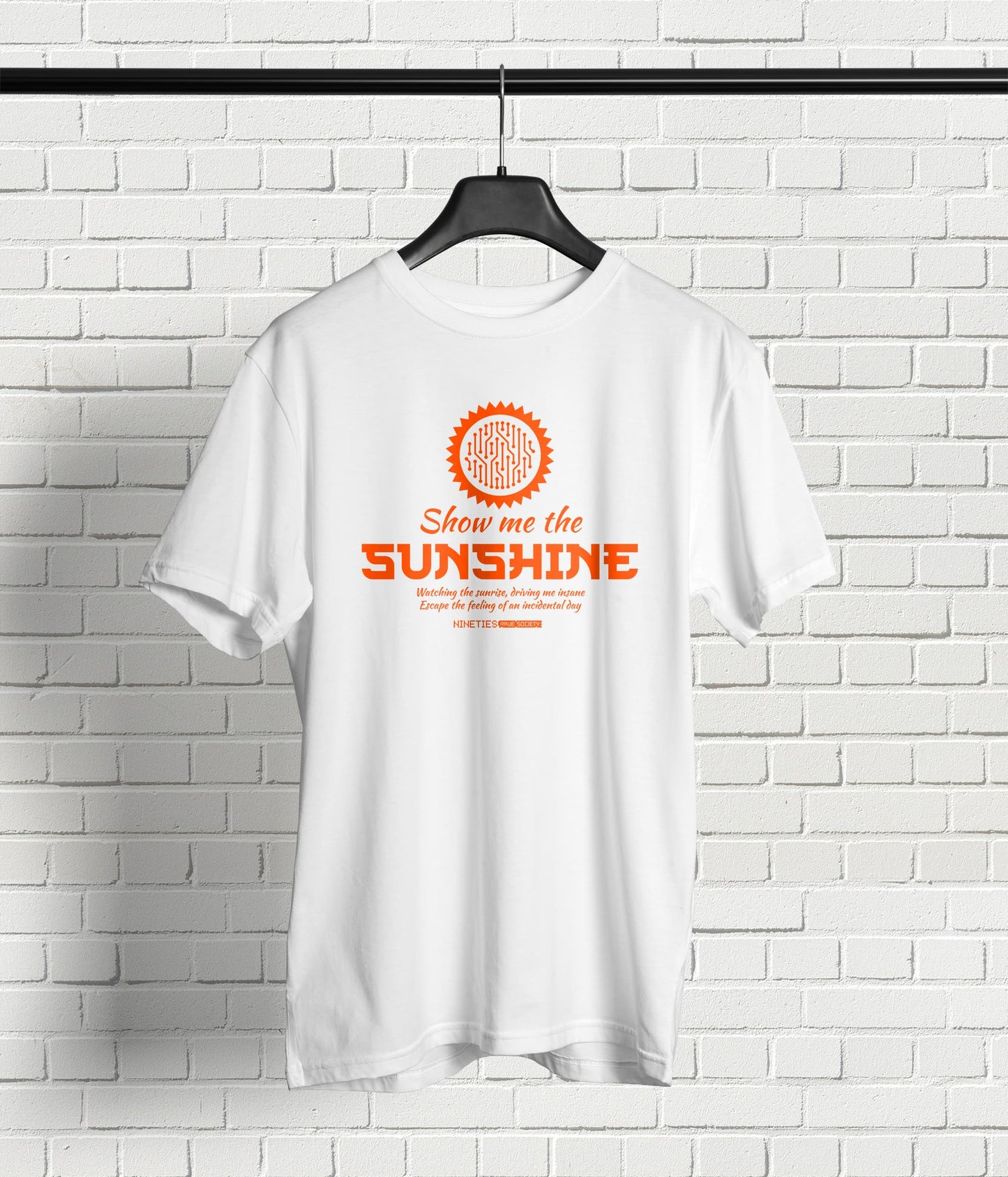 Nineties Rave Society - Sunshine : WHITE Short Sleeve Unisex T-Shirt (SHIPPING TO UK ADDRESS INCLUDED)