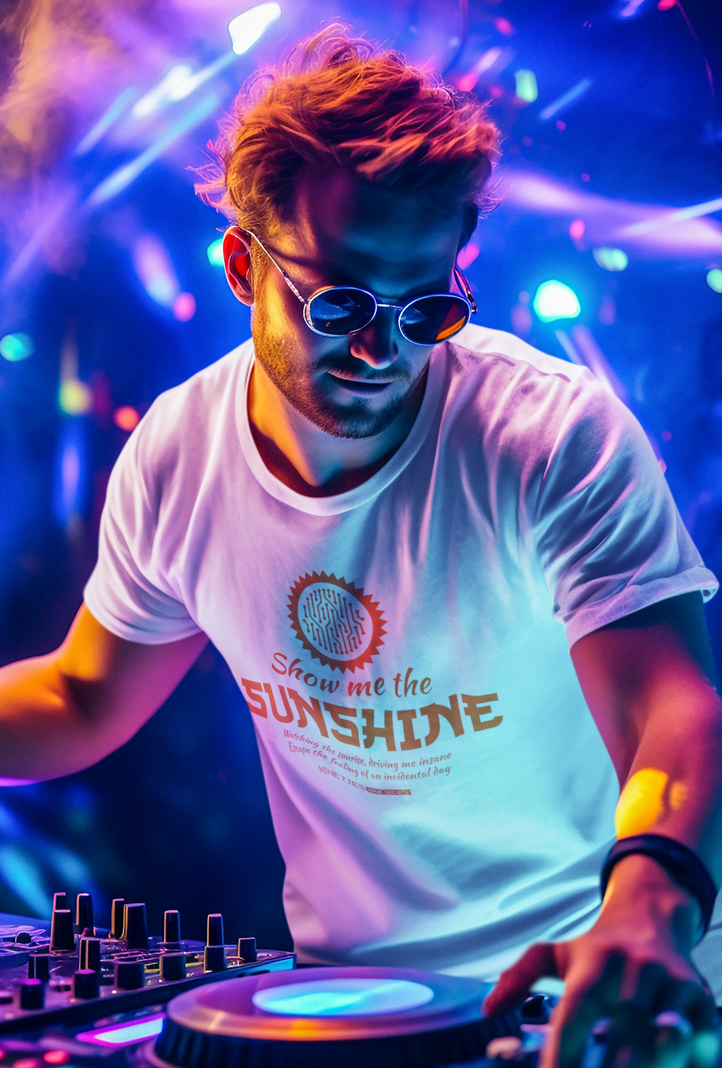 Nineties Rave Society - Sunshine : WHITE Short Sleeve Unisex T-Shirt (SHIPPING TO UK ADDRESS INCLUDED)