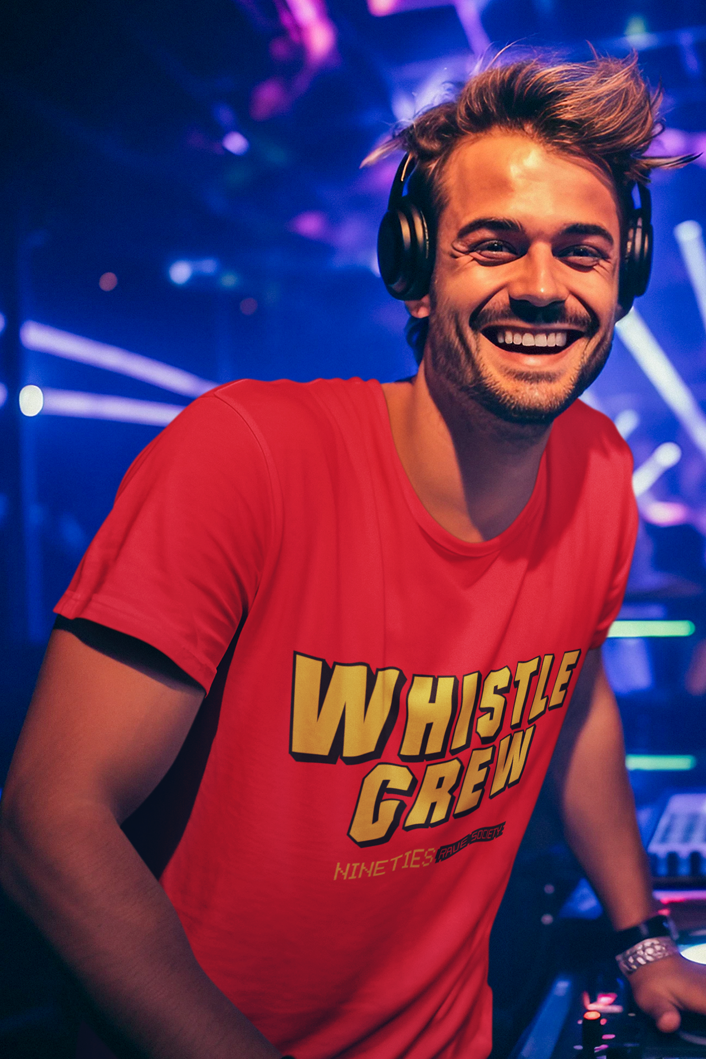 Nineties Rave Society - Whistle Crew: RED Short Sleeve Unisex T-Shirt (SHIPPING TO UK ADDRESS INCLUDED)